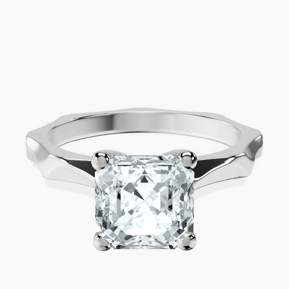 10kt White Gold Magnolia Texture Solitaire Lab Diamond Ring front image