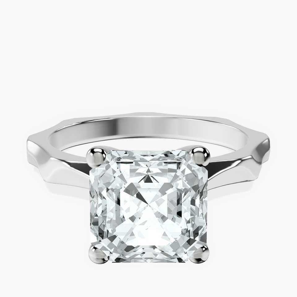10kt White Gold Magnolia Texture Solitaire Lab Diamond Ring front image