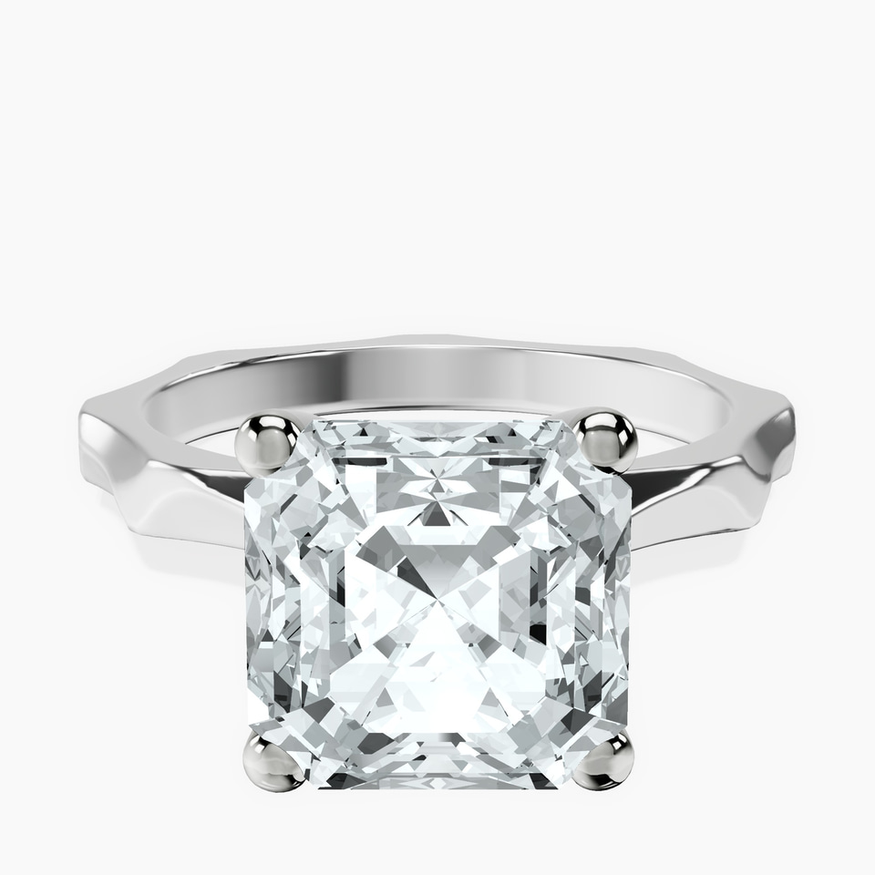 10kt White Gold Magnolia Texture Solitaire Lab Diamond Ring front image