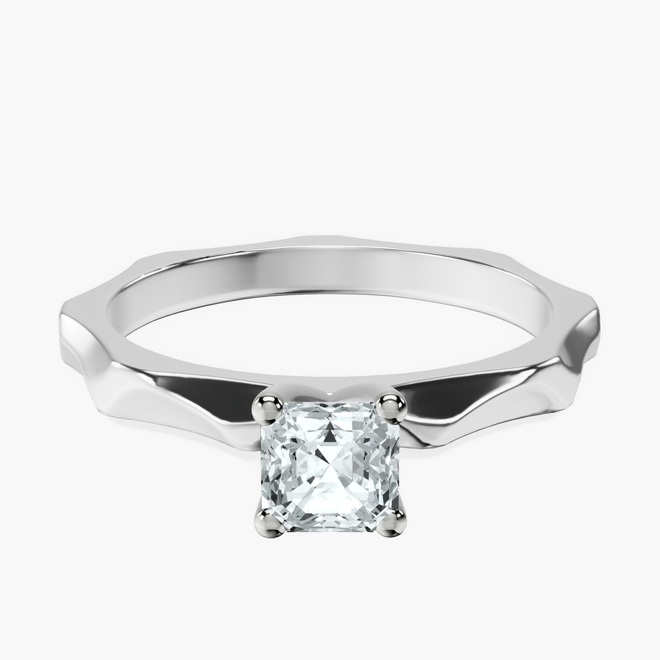 10kt White Gold Magnolia Texture Solitaire Lab Diamond Ring front image