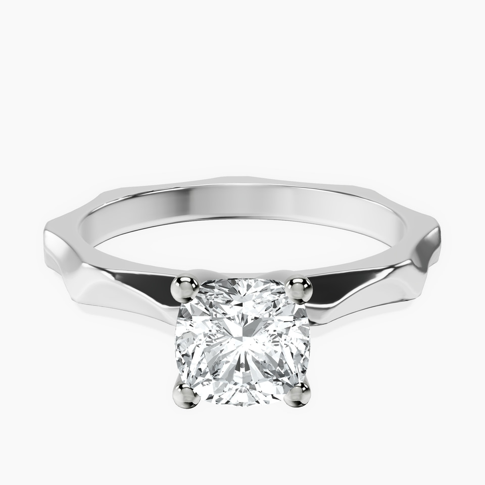 10kt White Gold Magnolia Texture Solitaire Lab Diamond Ring front image