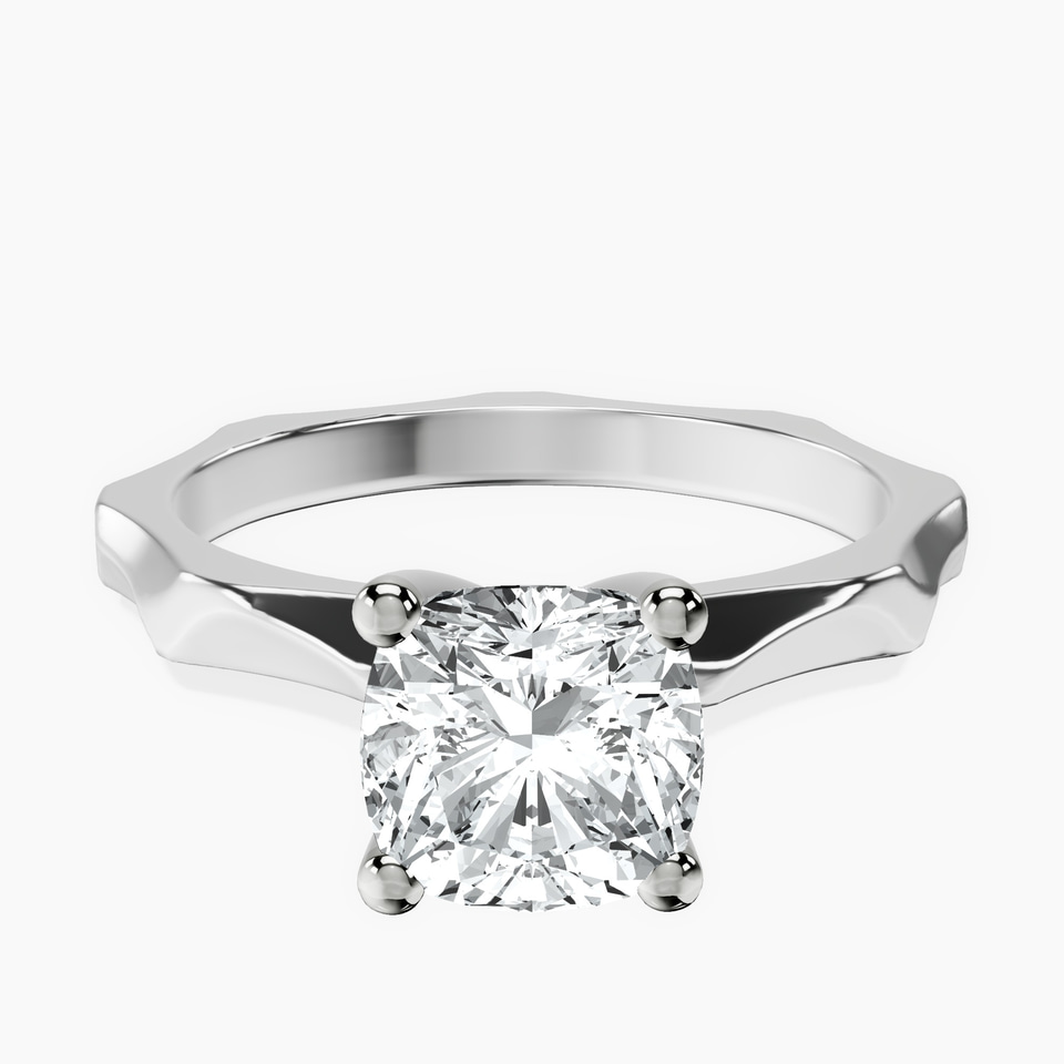 9ct White Gold Magnolia Texture Solitaire Lab Diamond Ring front image