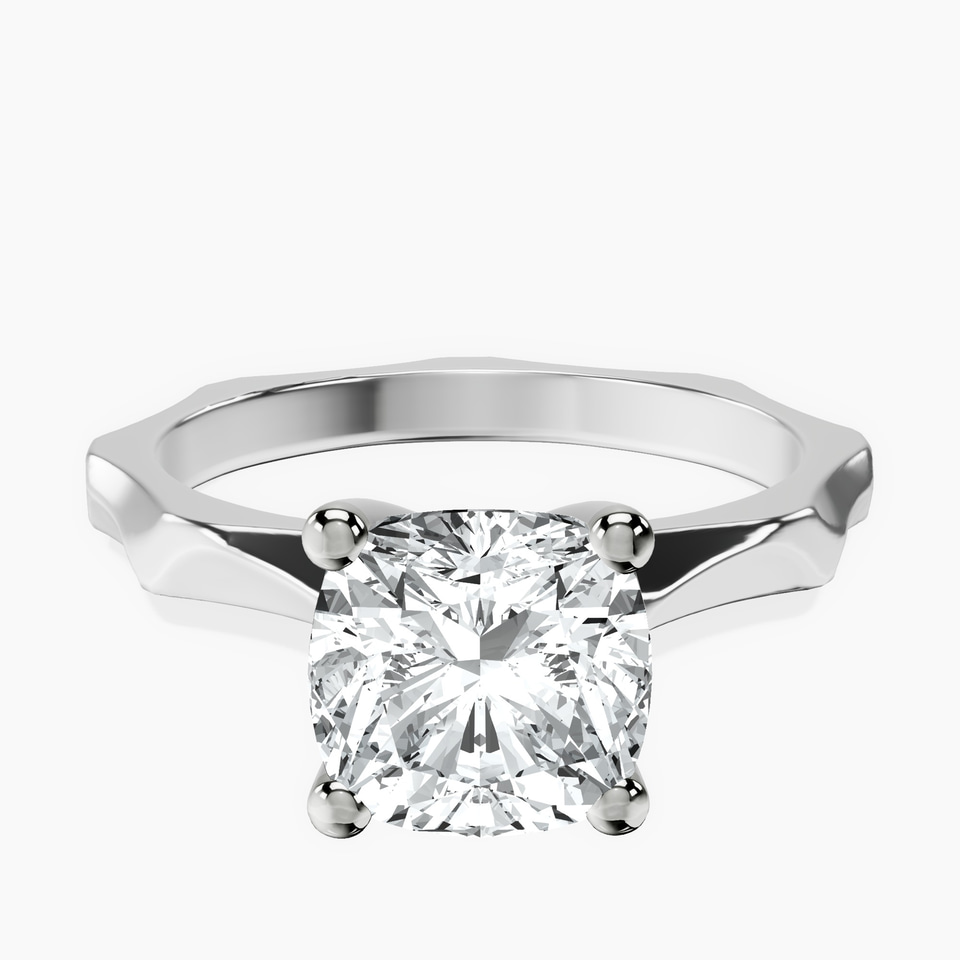 10kt White Gold Magnolia Texture Solitaire Lab Diamond Ring front image
