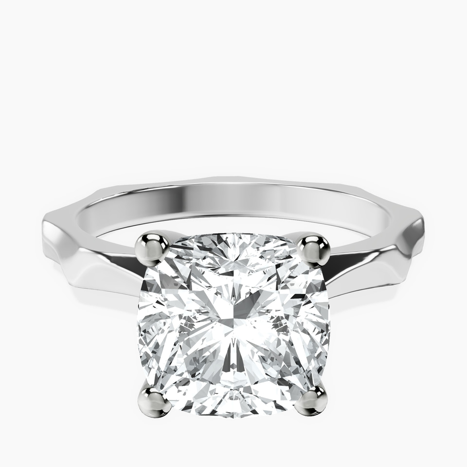 10kt White Gold Magnolia Texture Solitaire Lab Diamond Ring front image