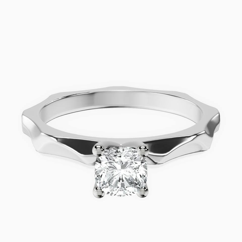 10kt White Gold Magnolia Texture Solitaire Lab Diamond Ring front image