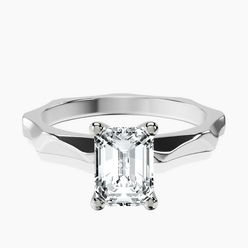 10kt White Gold Magnolia Texture Solitaire Lab Diamond Ring front image