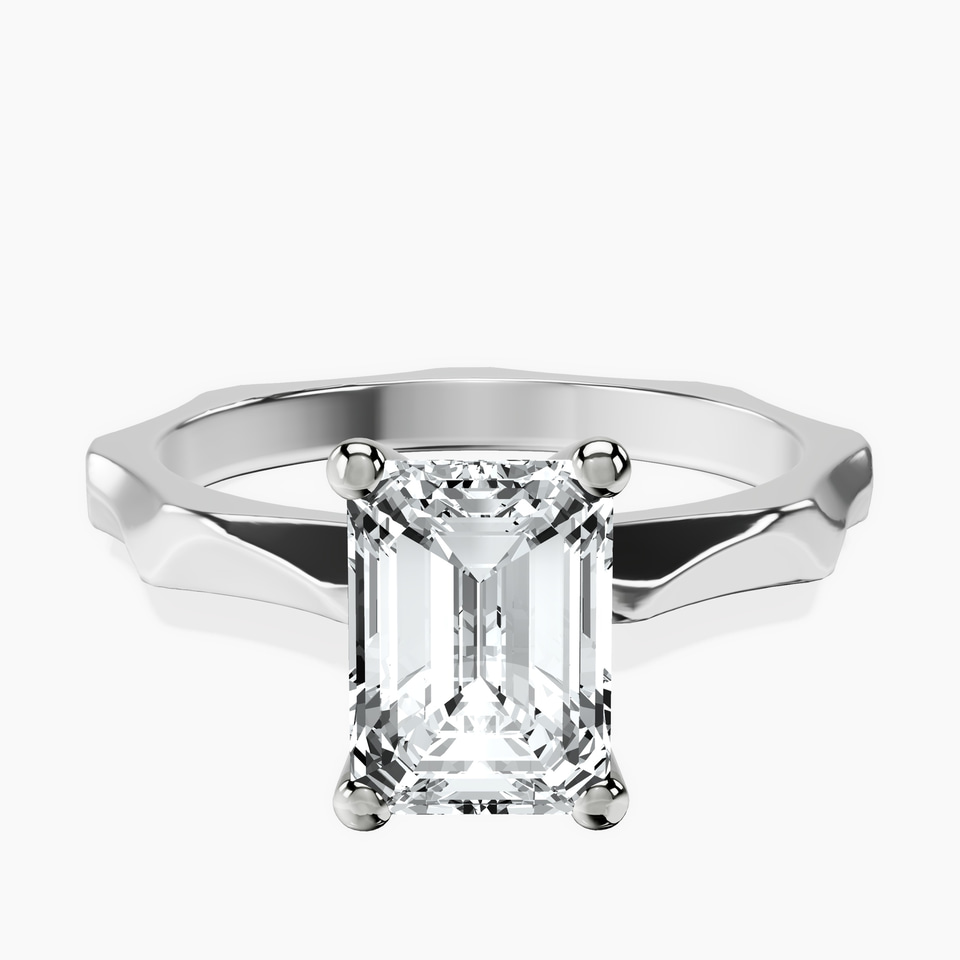 9ct White Gold Magnolia Texture Solitaire Lab Diamond Ring front image
