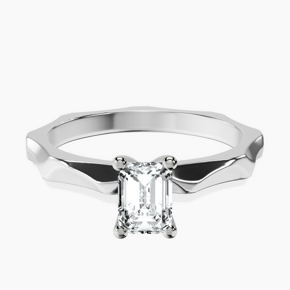 10kt White Gold Magnolia Texture Solitaire Lab Diamond Ring front image