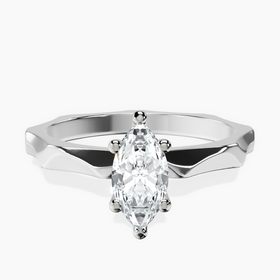 10kt White Gold Magnolia Texture Solitaire Lab Diamond Ring front image