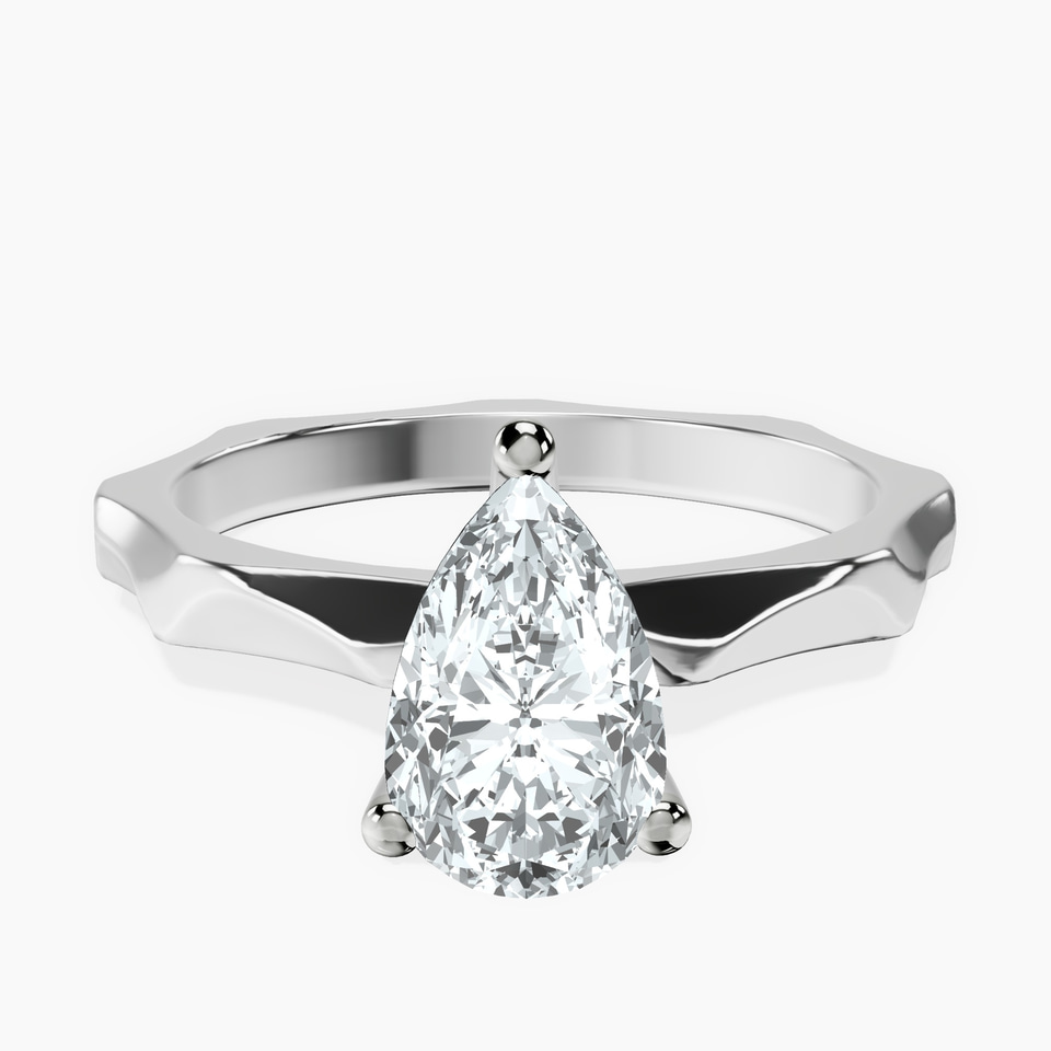 10kt White Gold Magnolia Texture Solitaire Lab Diamond Ring front image