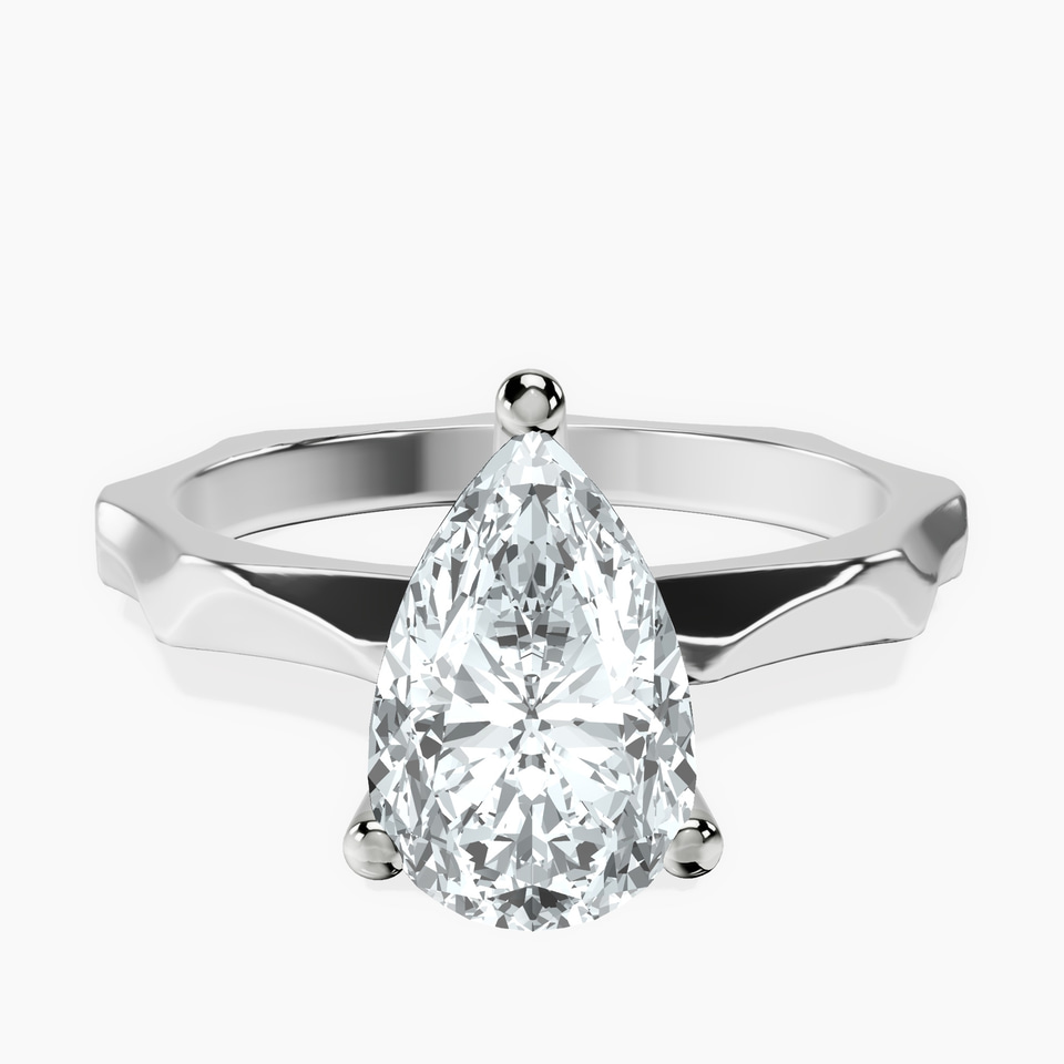 9ct White Gold Magnolia Texture Solitaire Lab Diamond Ring front image
