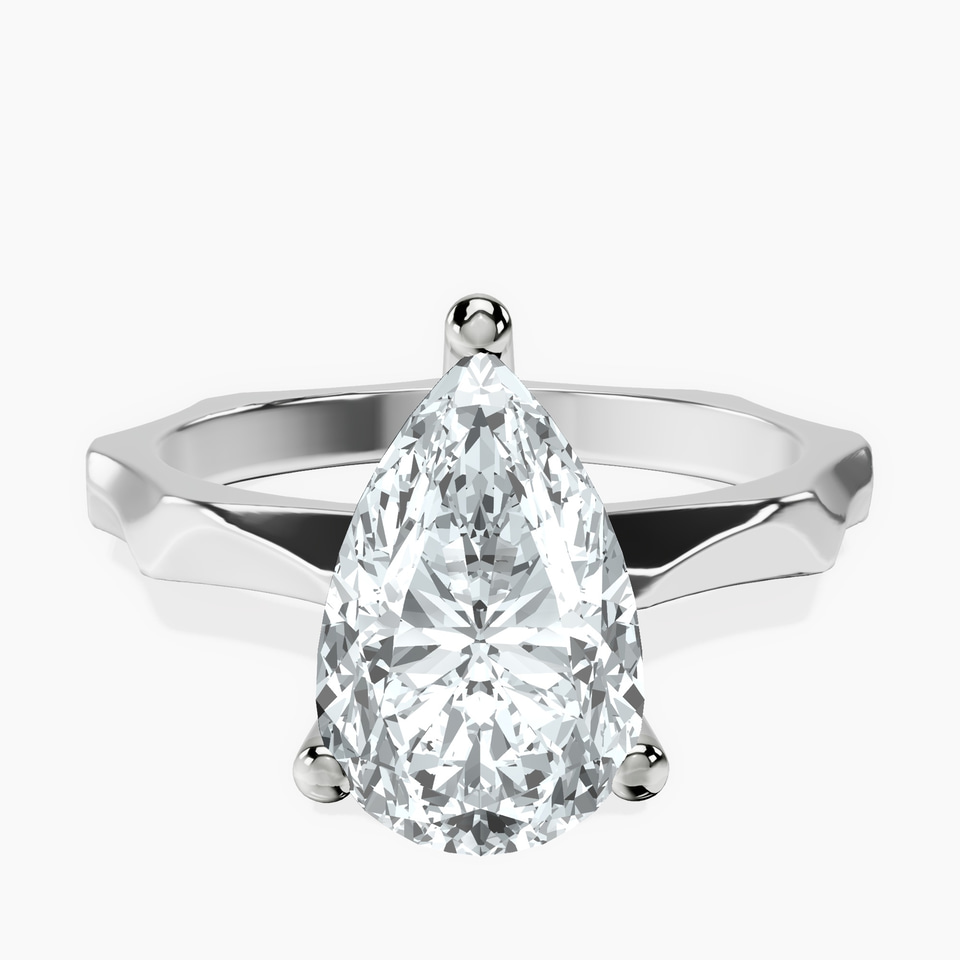 10kt White Gold Magnolia Texture Solitaire Lab Diamond Ring front image