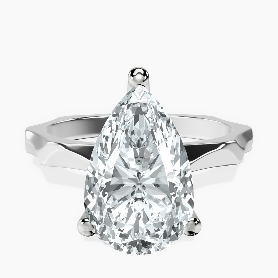10kt White Gold Magnolia Texture Solitaire Lab Diamond Ring front image