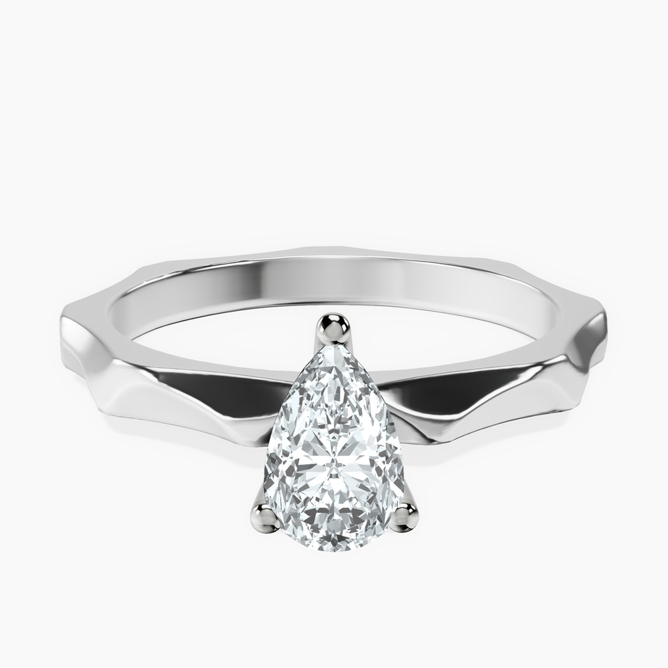 10kt White Gold Magnolia Texture Solitaire Lab Diamond Ring front image