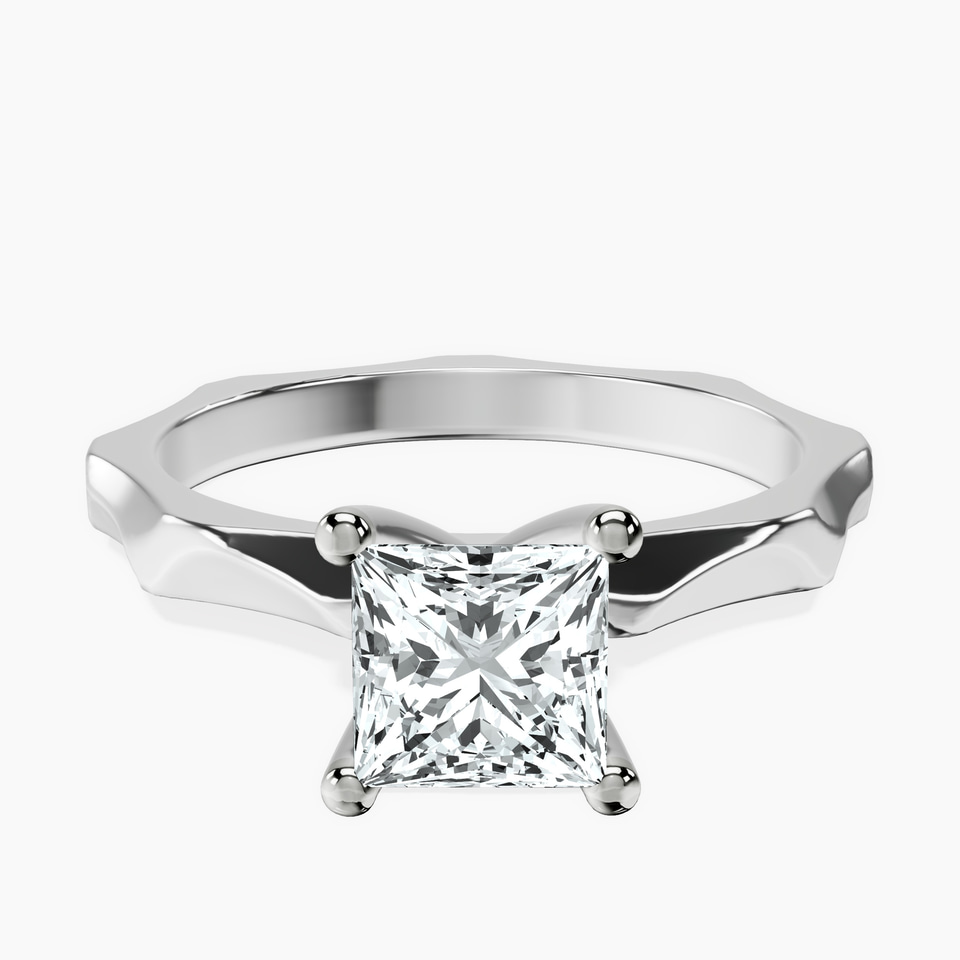 10kt White Gold Magnolia Texture Solitaire Lab Diamond Ring front image