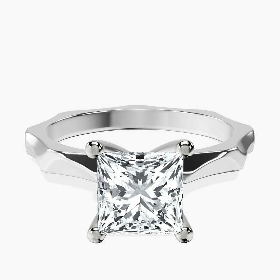9ct White Gold Magnolia Texture Solitaire Lab Diamond Ring front image