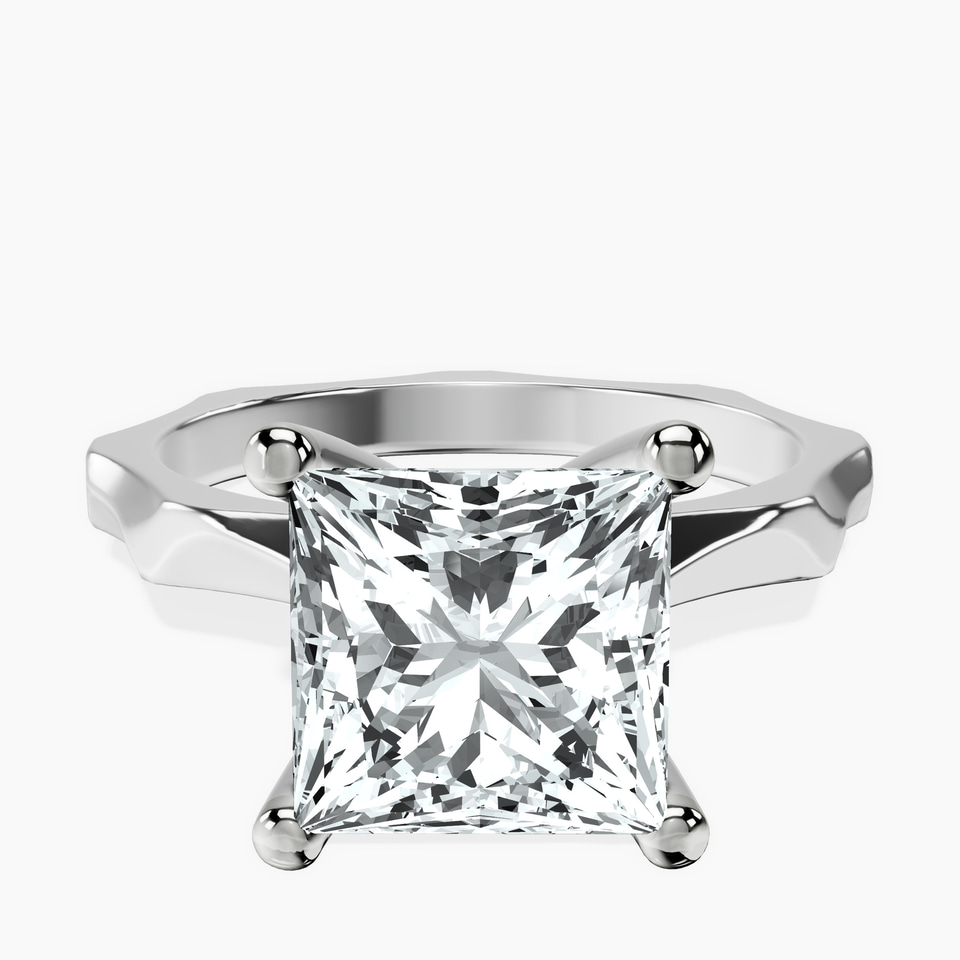 10kt White Gold Magnolia Texture Solitaire Lab Diamond Ring front image