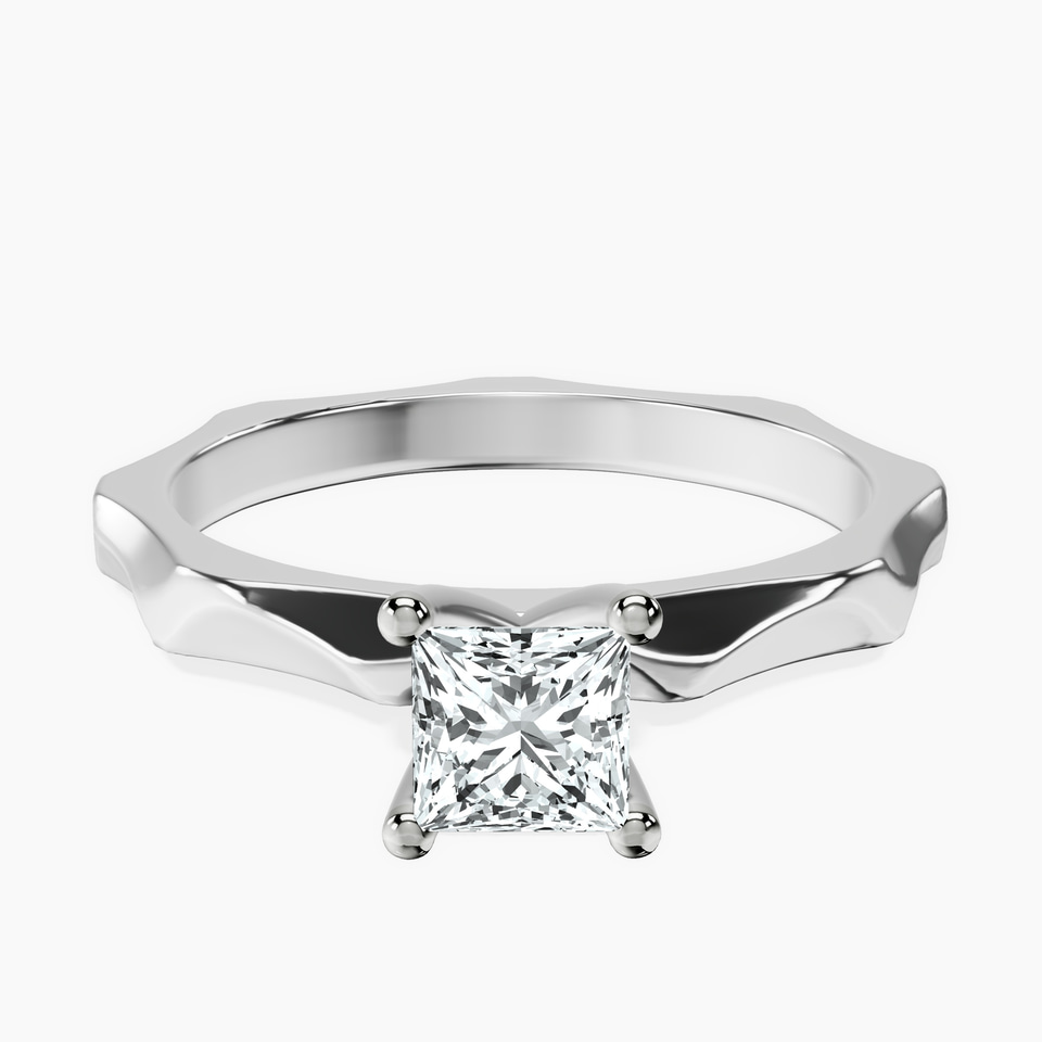10kt White Gold Magnolia Texture Solitaire Lab Diamond Ring front image