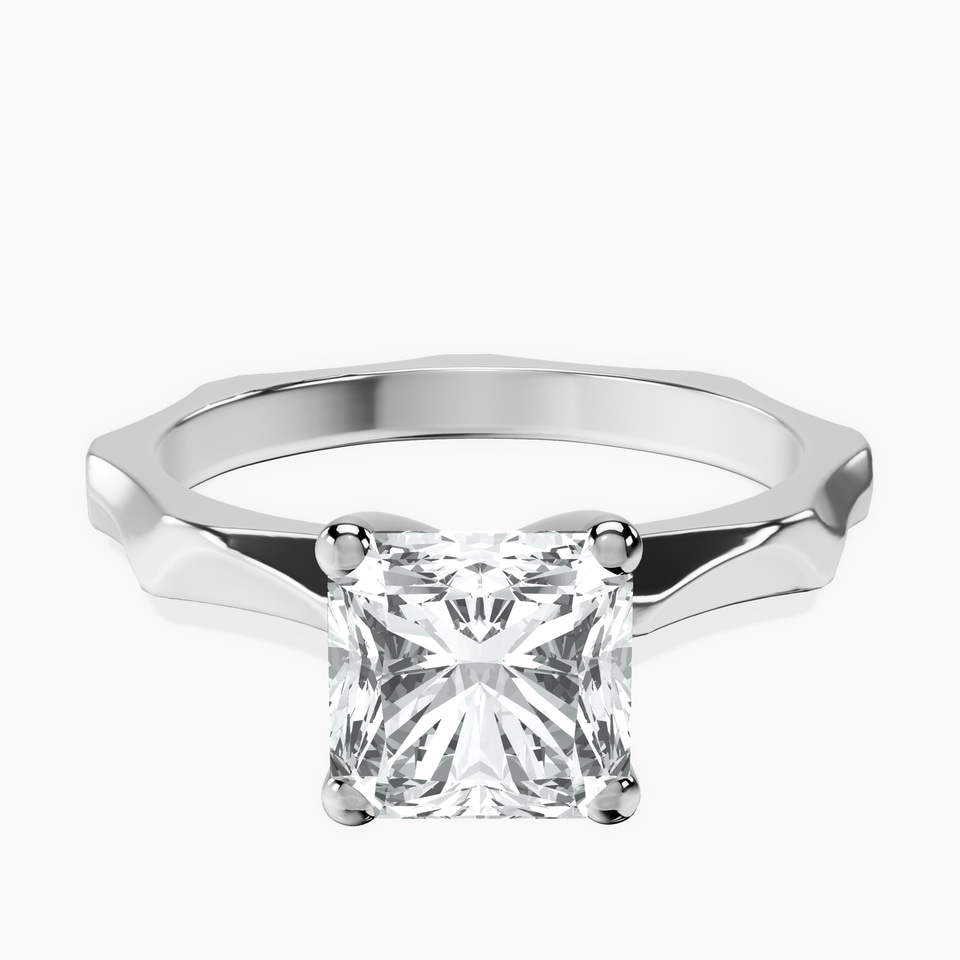 9ct White Gold Magnolia Texture Solitaire Lab Diamond Ring front image