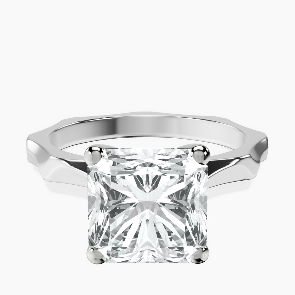 10kt White Gold Magnolia Texture Solitaire Lab Diamond Ring front image