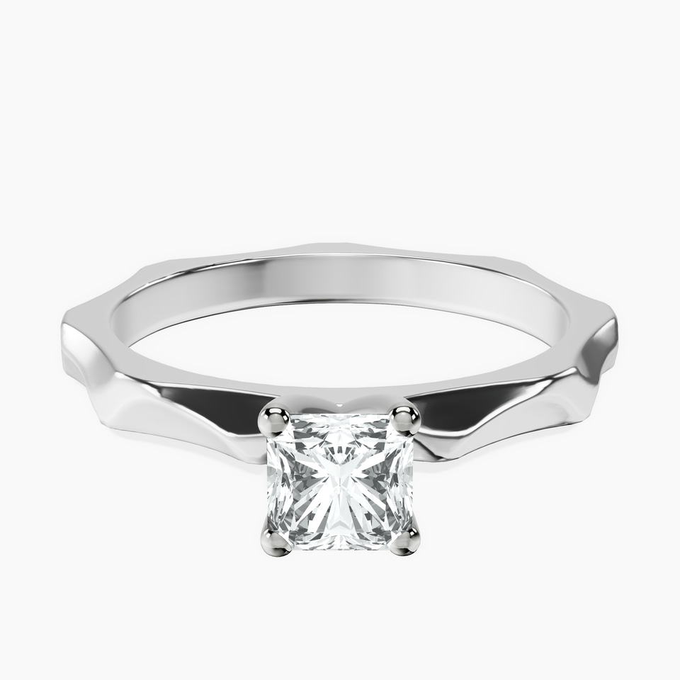 10kt White Gold Magnolia Texture Solitaire Lab Diamond Ring front image