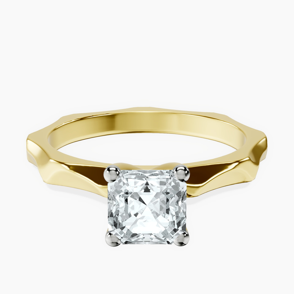 10kt Yellow Gold Magnolia Texture Solitaire Lab Diamond Ring front image