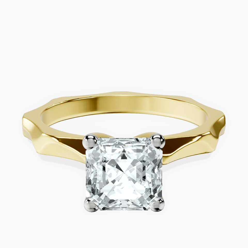 9ct Yellow Gold Magnolia Texture Solitaire Lab Diamond Ring front image