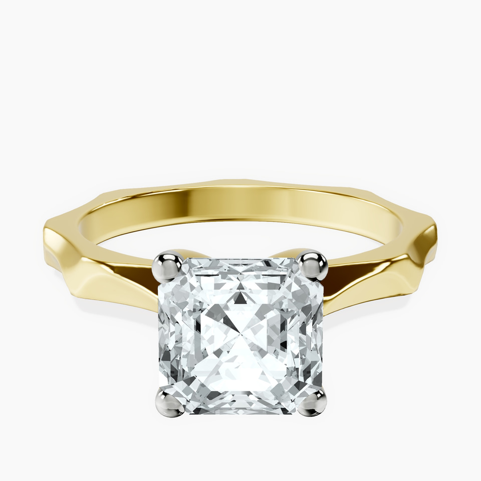 14kt Yellow Gold Magnolia Texture Solitaire Lab Diamond Ring front image