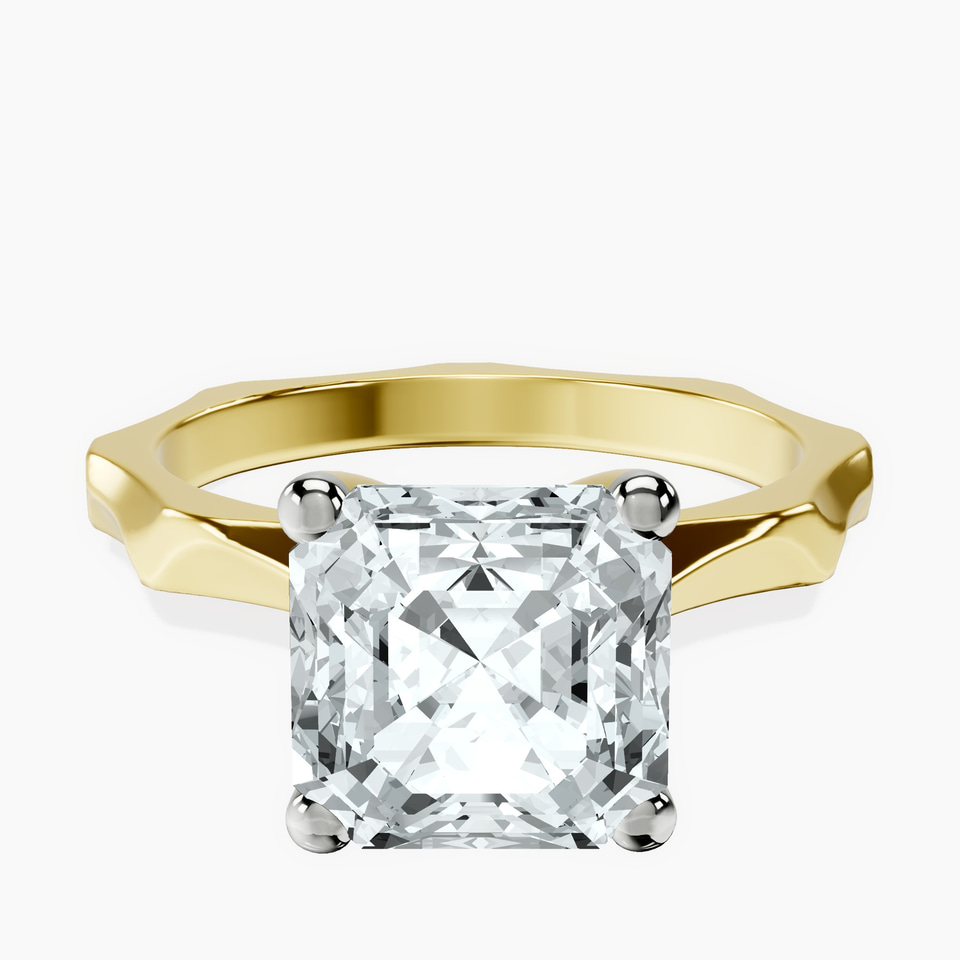10kt Yellow Gold Magnolia Texture Solitaire Lab Diamond Ring front image