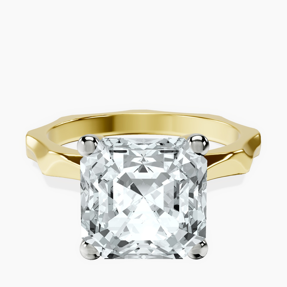 14kt Yellow Gold Magnolia Texture Solitaire Lab Diamond Ring front image
