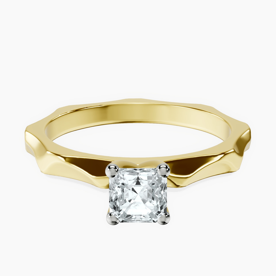 10kt Yellow Gold Magnolia Texture Solitaire Lab Diamond Ring front image