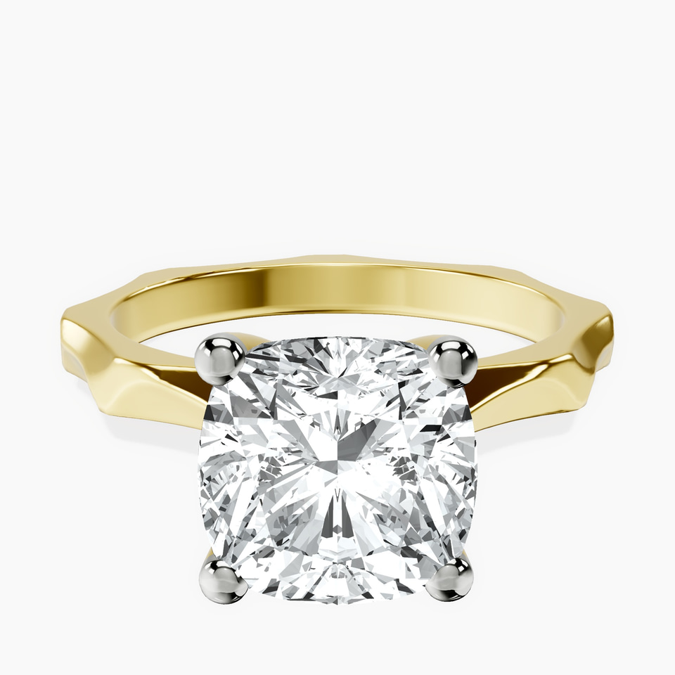 14kt Yellow Gold Magnolia Texture Solitaire Lab Diamond Ring front image