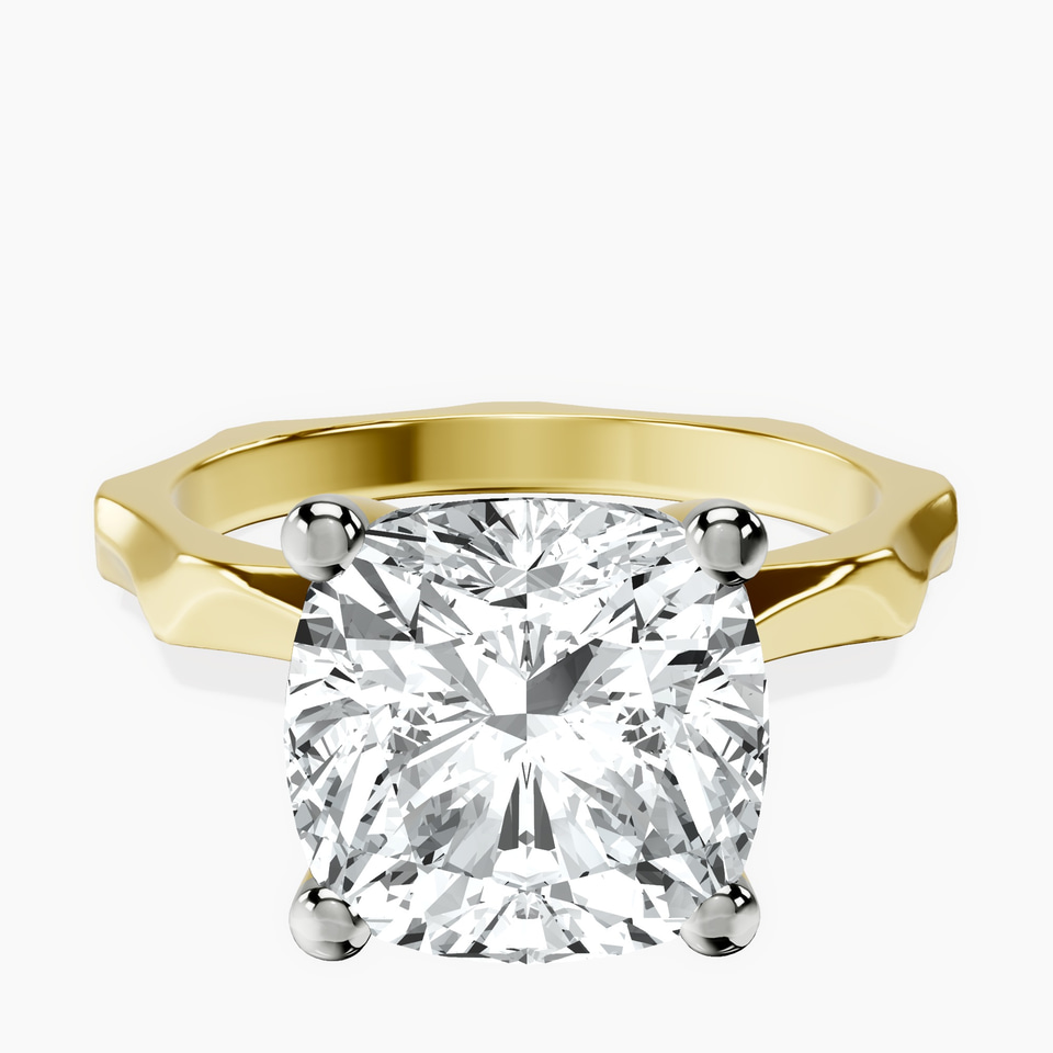 18kt Yellow Gold Magnolia Texture Solitaire Lab Diamond Ring front image