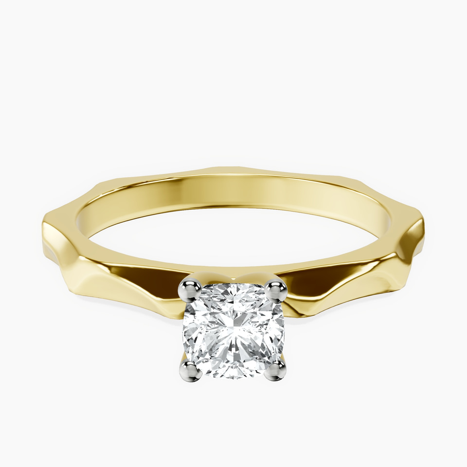 10kt Yellow Gold Magnolia Texture Solitaire Lab Diamond Ring front image