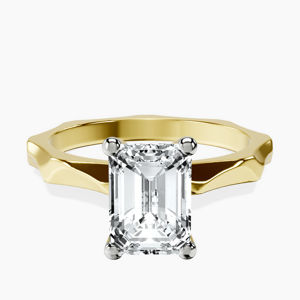 9ct Yellow Gold Magnolia Texture Solitaire Lab Diamond Ring front image