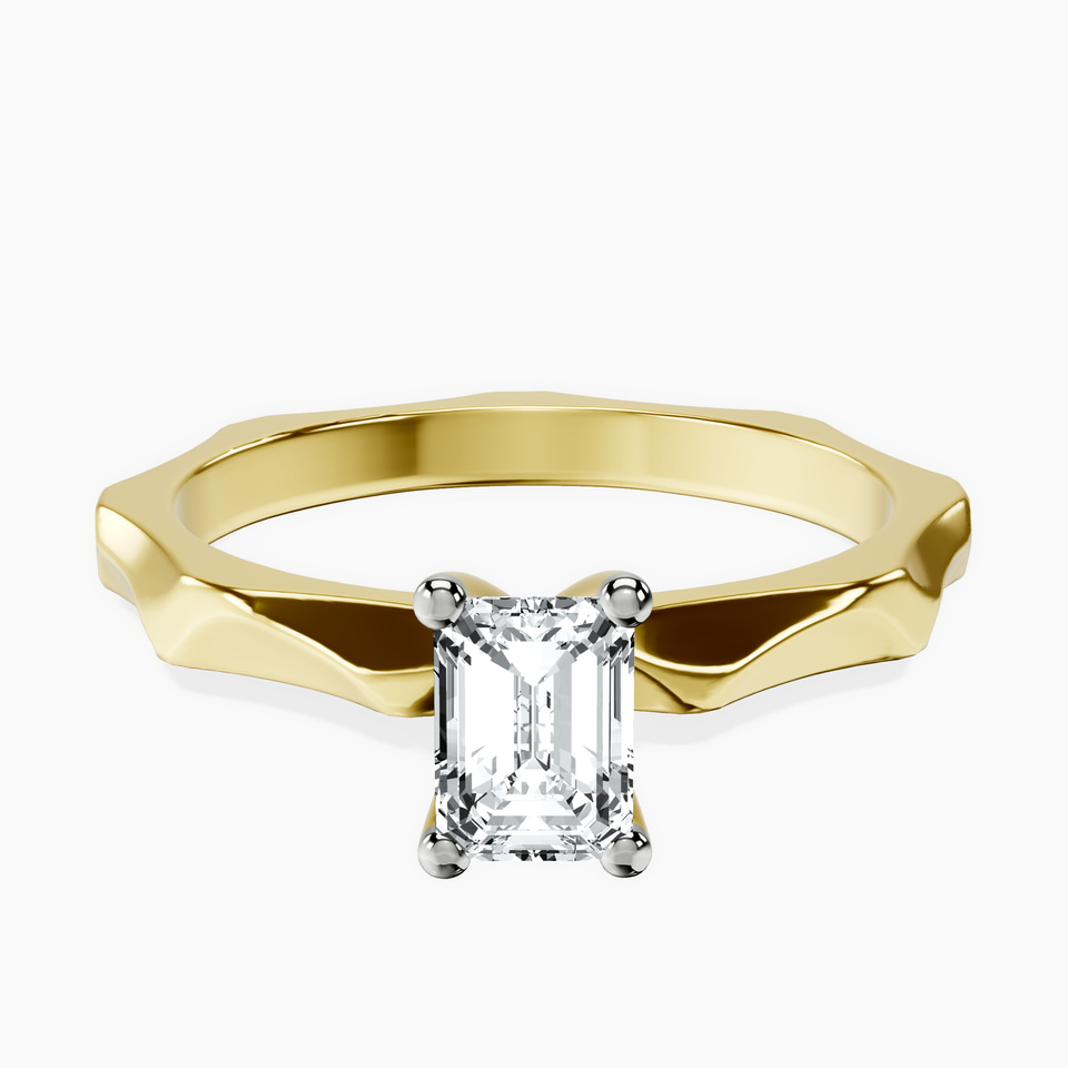 10kt Yellow Gold Magnolia Texture Solitaire Lab Diamond Ring front image