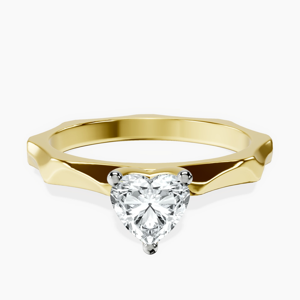 10kt Yellow Gold Magnolia Texture Solitaire Lab Diamond Ring front image