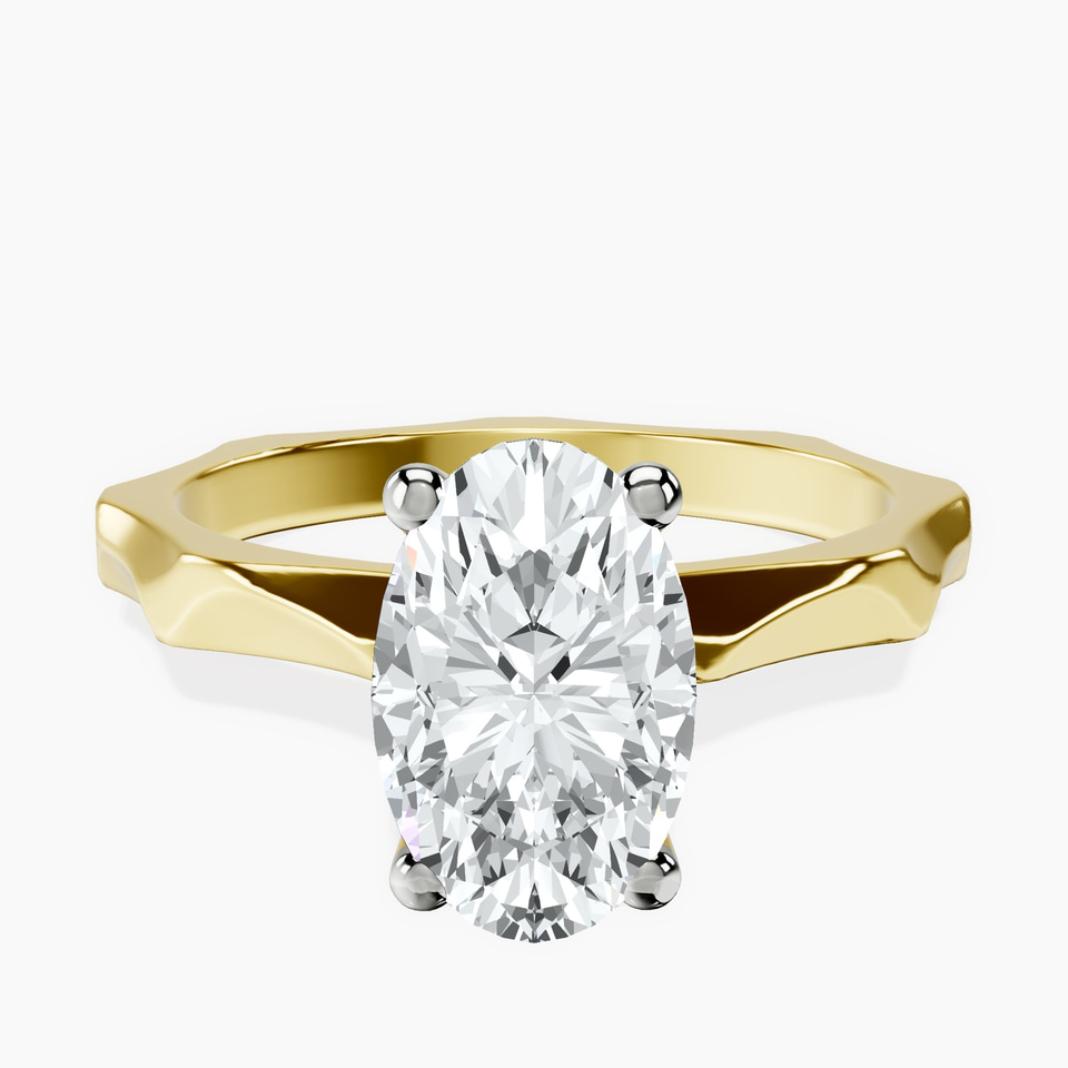 18ct Yellow Gold Magnolia Texture Solitaire Lab Diamond Ring front image