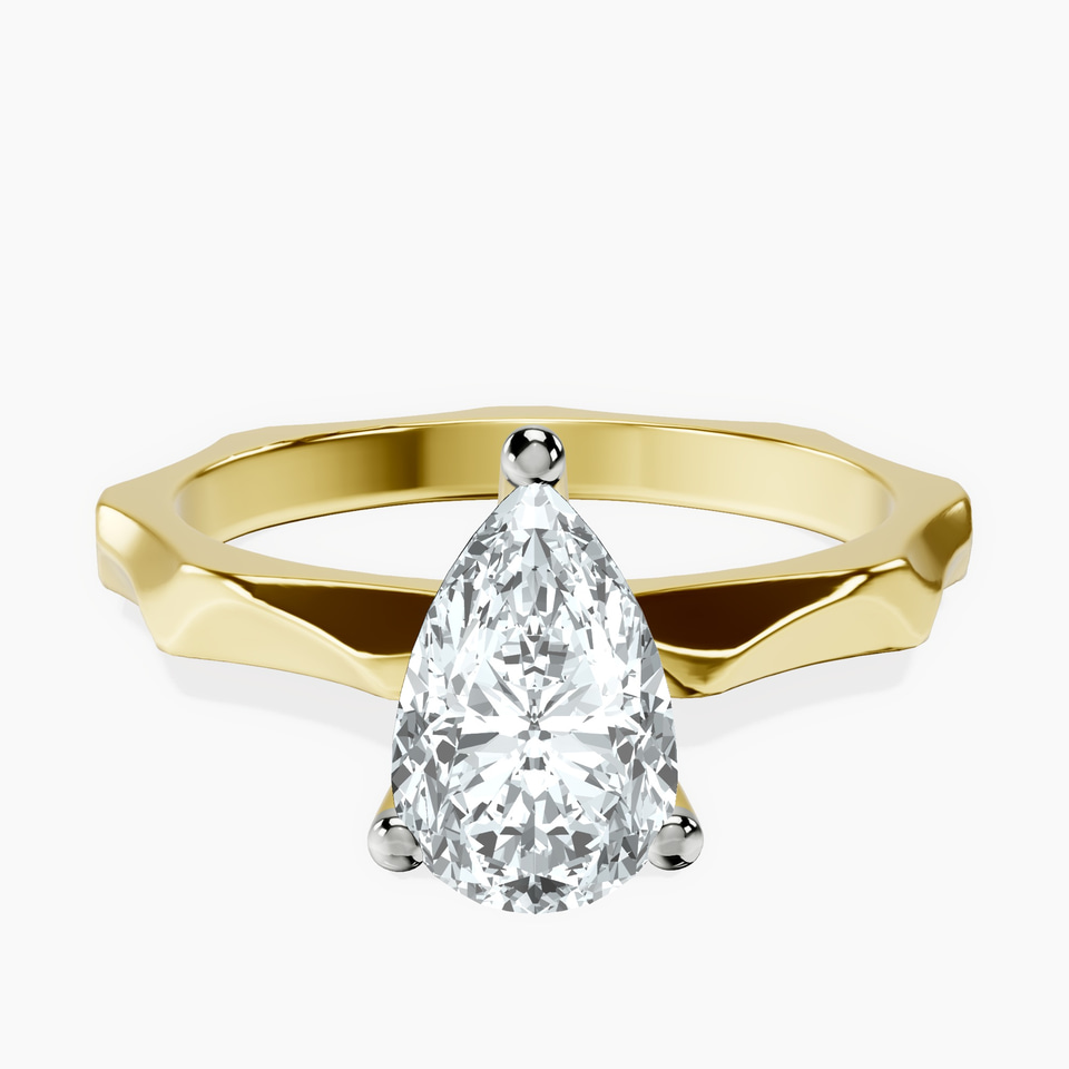 10kt Yellow Gold Magnolia Texture Solitaire Lab Diamond Ring front image