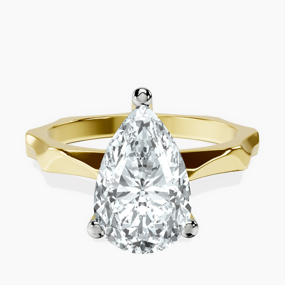10kt Yellow Gold Magnolia Texture Solitaire Lab Diamond Ring front image