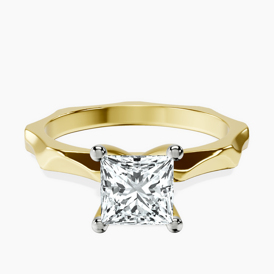 14kt Yellow Gold Magnolia Texture Solitaire Lab Diamond Ring front image
