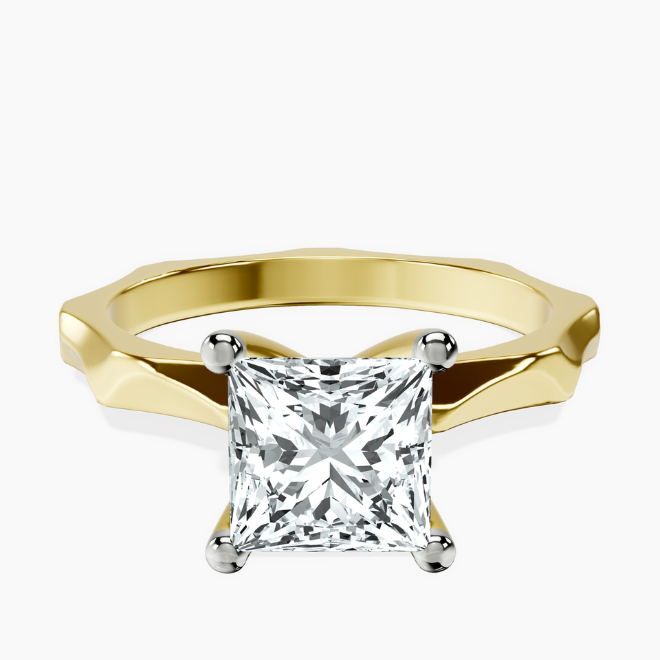14ct Yellow Gold Magnolia Texture Solitaire Lab Diamond Ring front image