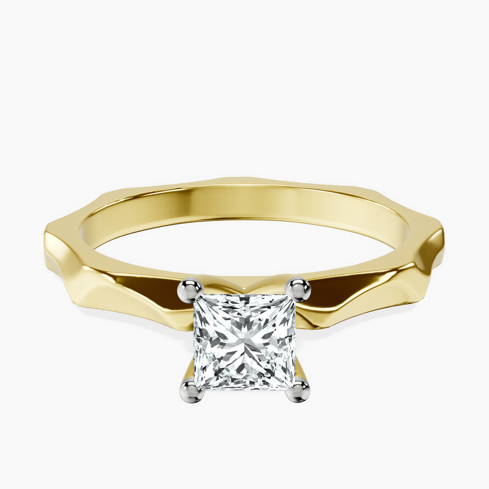 10kt Yellow Gold Magnolia Texture Solitaire Lab Diamond Ring front image