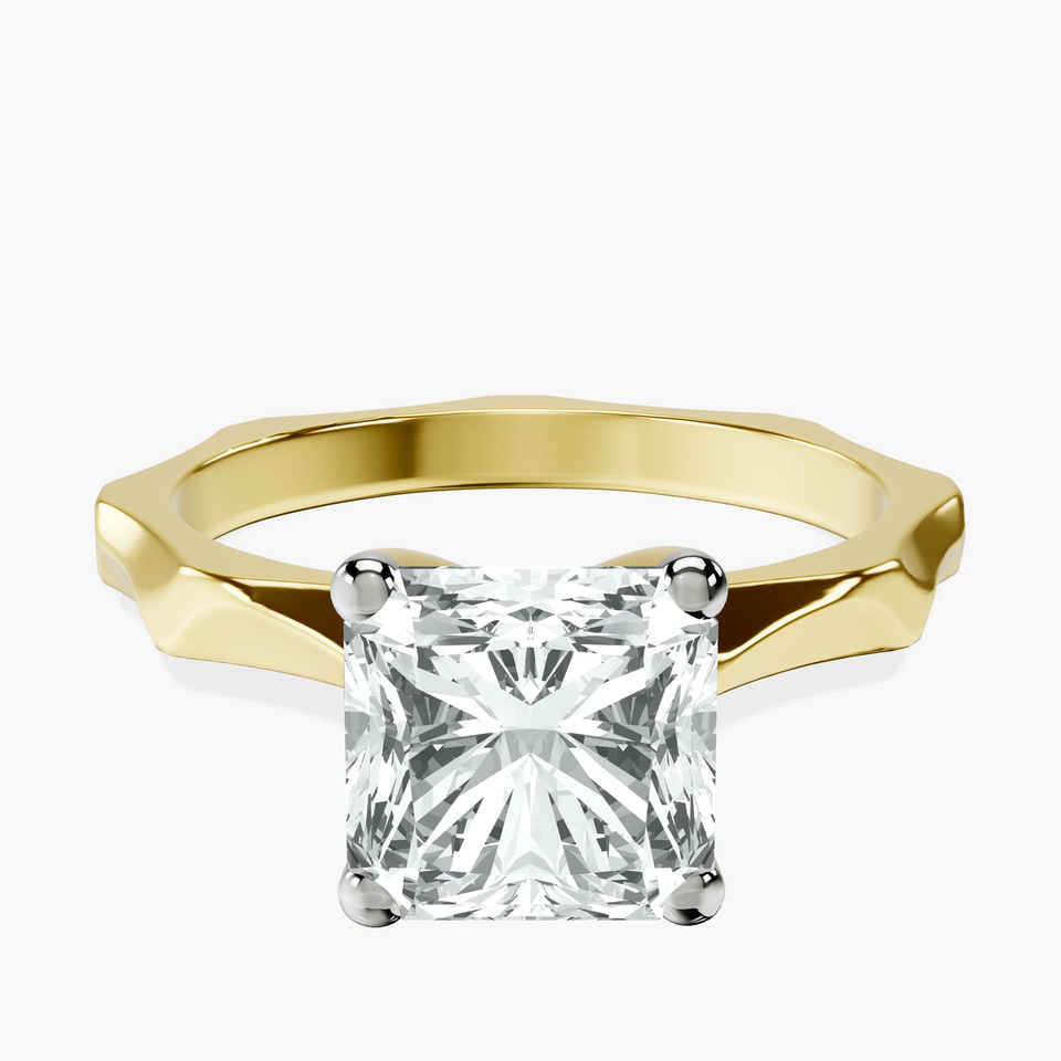 10kt Yellow Gold Magnolia Texture Solitaire Lab Diamond Ring front image