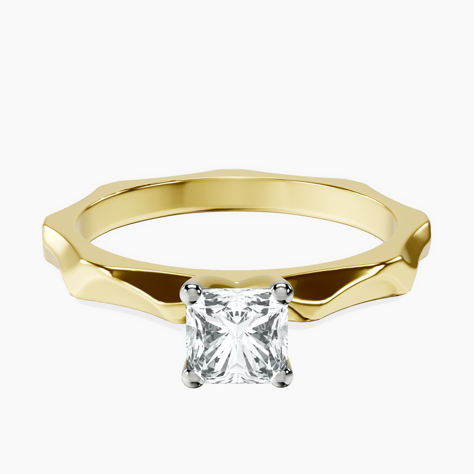 10kt Yellow Gold Magnolia Texture Solitaire Lab Diamond Ring front image
