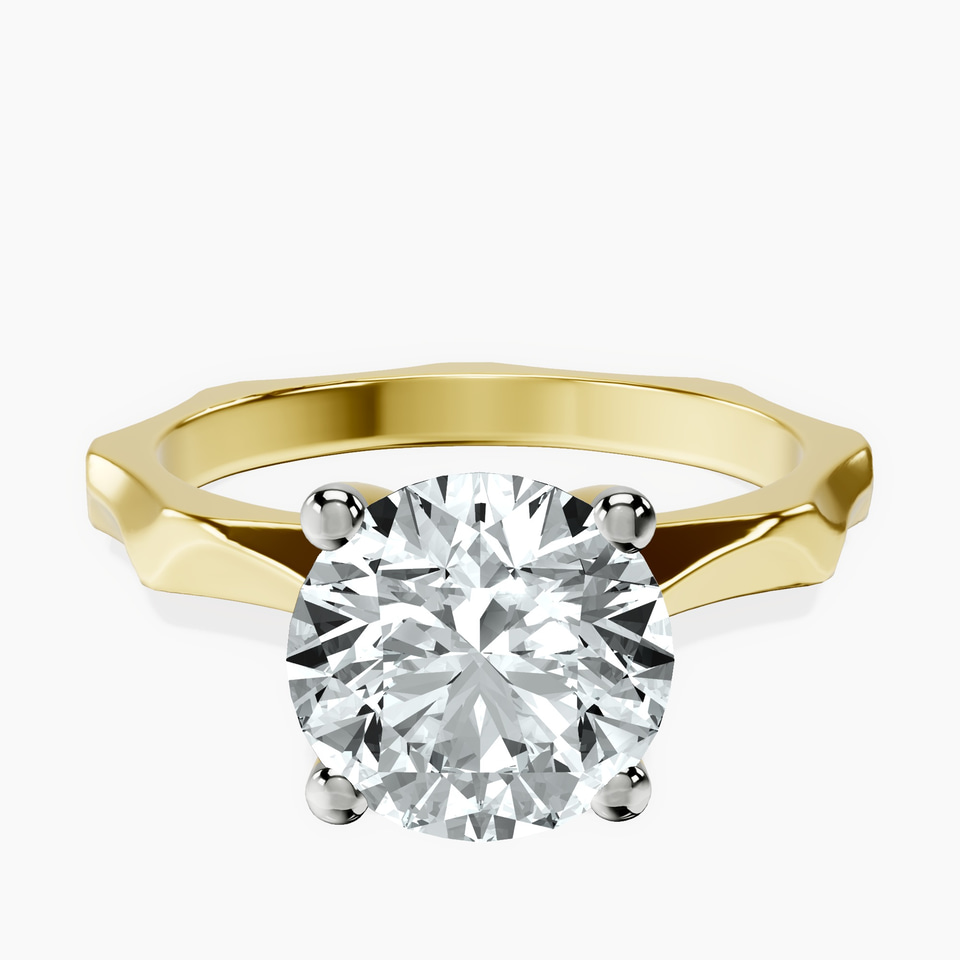 10kt Yellow Gold Magnolia Texture Solitaire Lab Diamond Ring front image