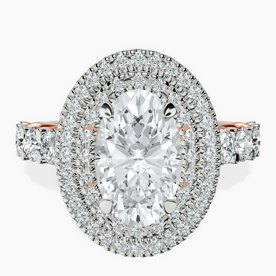 18ct Rose Gold Crowned Cresta Double Halo Lab Diamond Ring front image