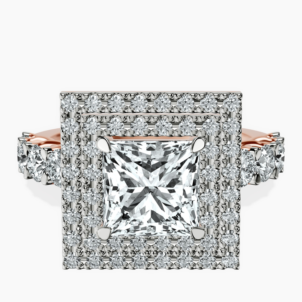 9ct Rose Gold Crowned Cresta Double Halo Lab Diamond Ring front image