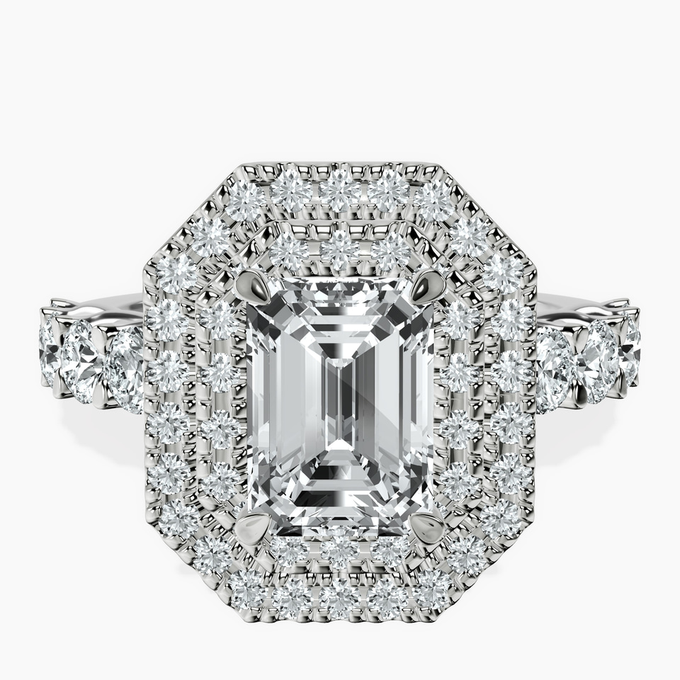 9ct White Gold Crowned Cresta Double Halo Lab Diamond Ring front image