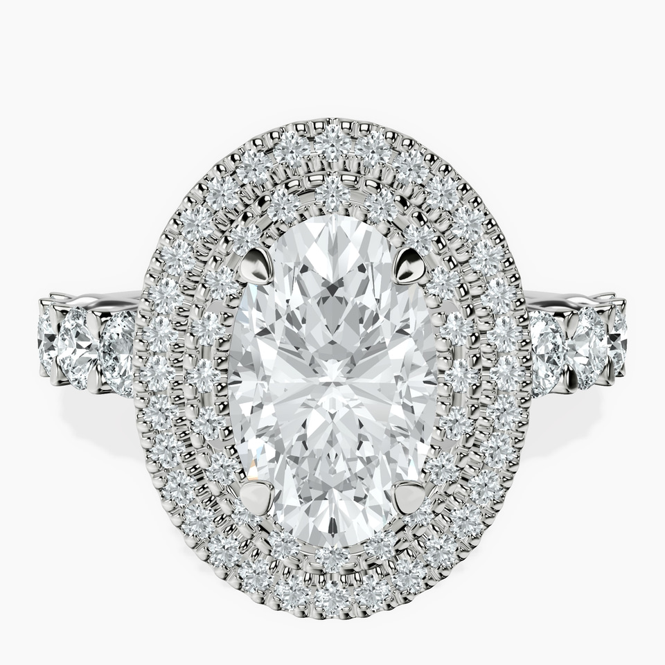 14kt White Gold Crowned Cresta Double Halo Lab Diamond Ring front image